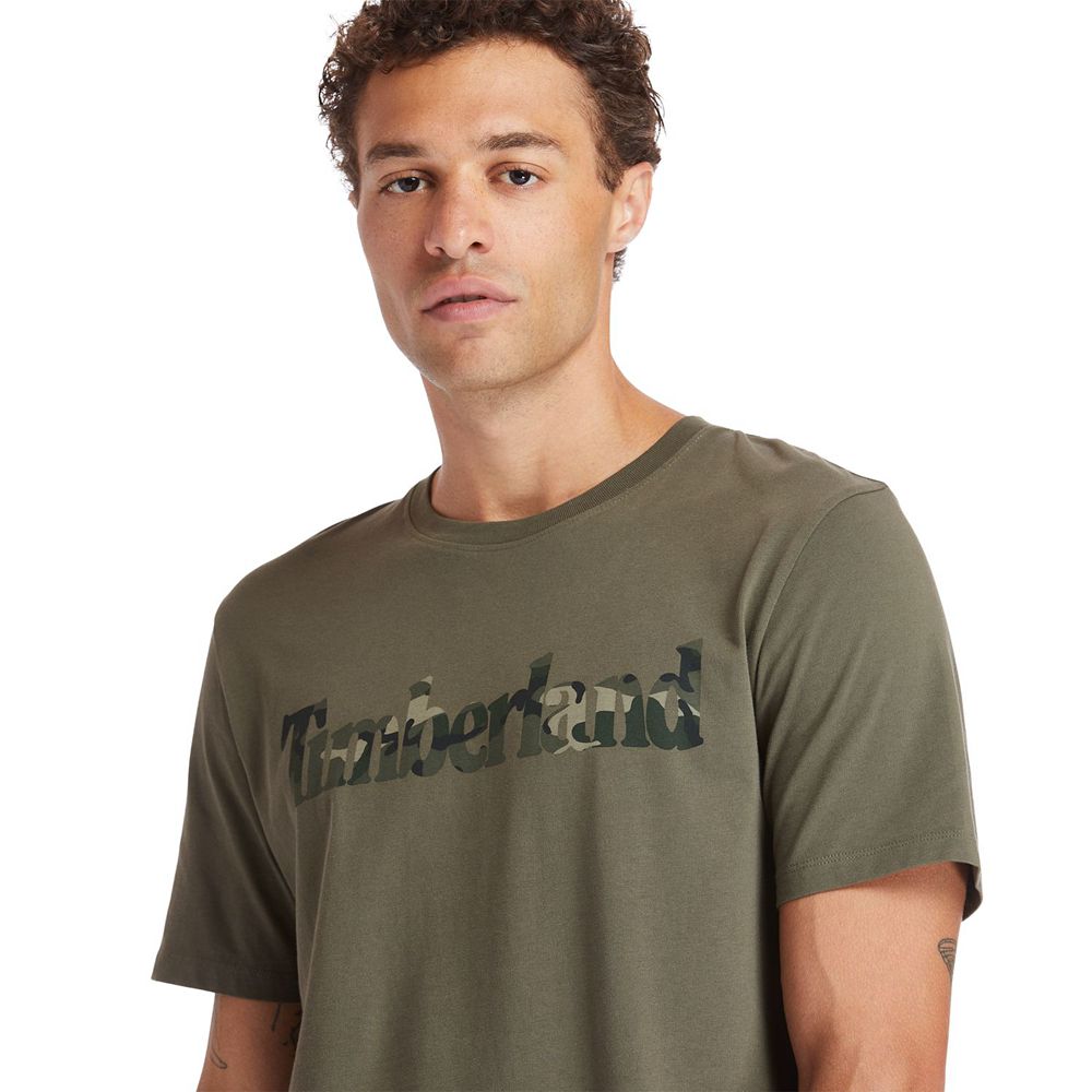 Camisetas Timberland Argentina Hombre - Kennebec River Camo-Logo - Verde Oliva - ZYVXTA-351